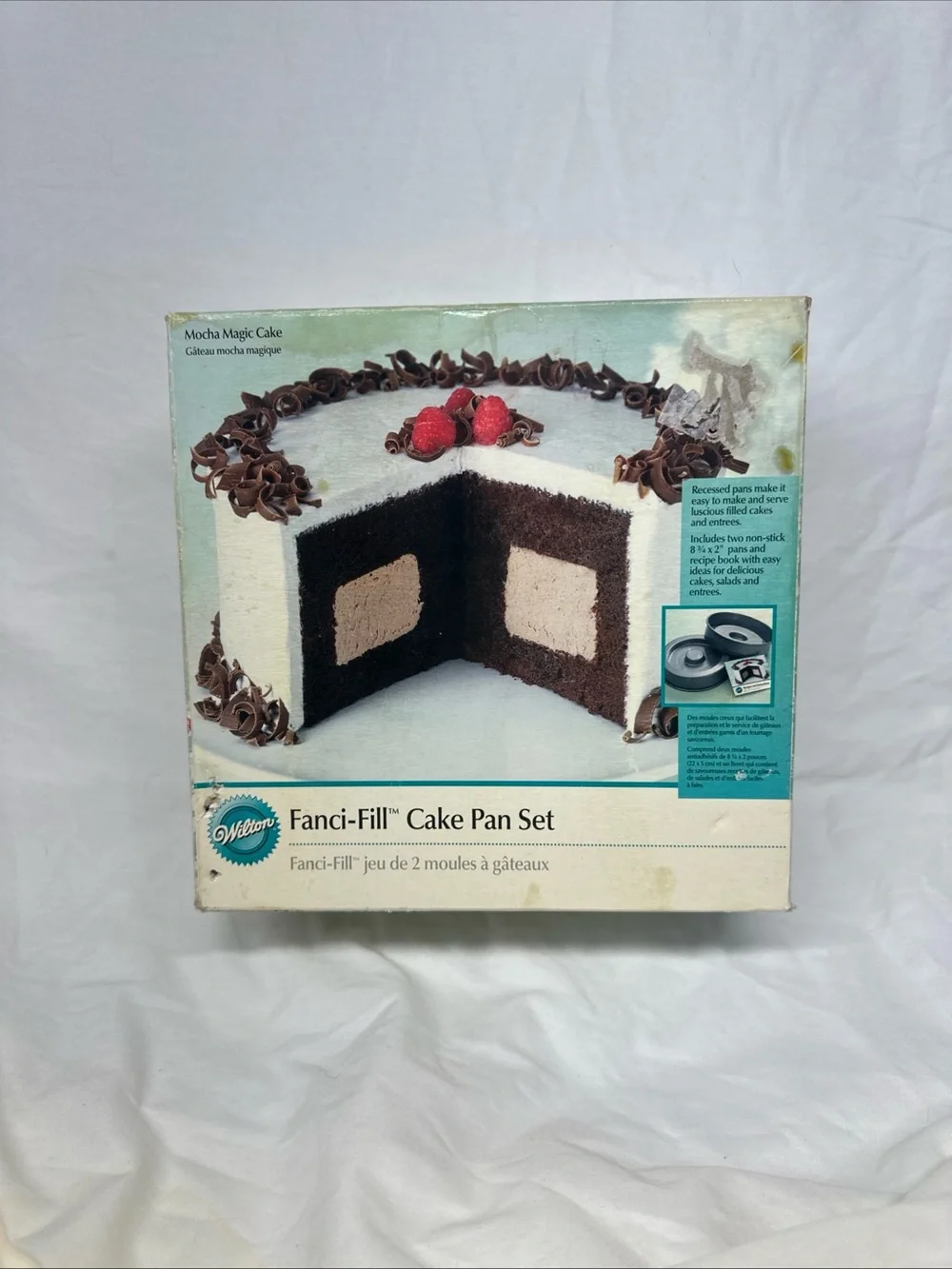 Wilton Fanci-Fill Cake Pan Set - White and Teal Packaging
